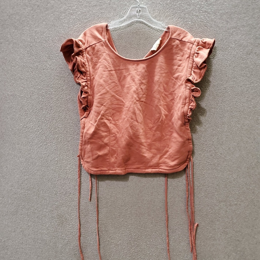 Anthropologie Women Top M Pink Shirt Flutter Sleeve Side Tie Round Neck